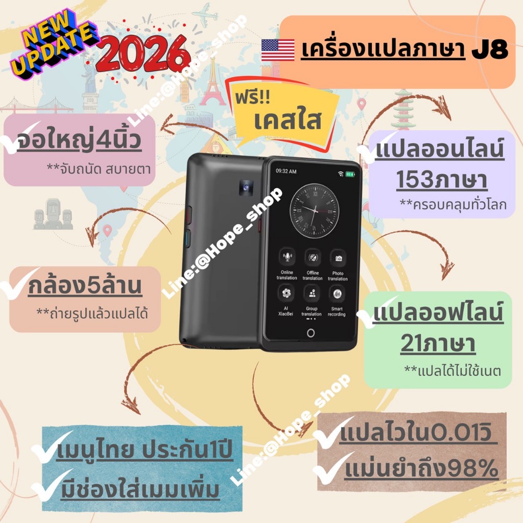 ร้านไทย NEW2026 เครื่องแปลภาษา 153ภาษา รุ่นJ8 แปลออฟไลน์ไม่ใช้เนต21ภาษา เครื่องแปลภาษาอัจฉริยะ Smart Ai Translator