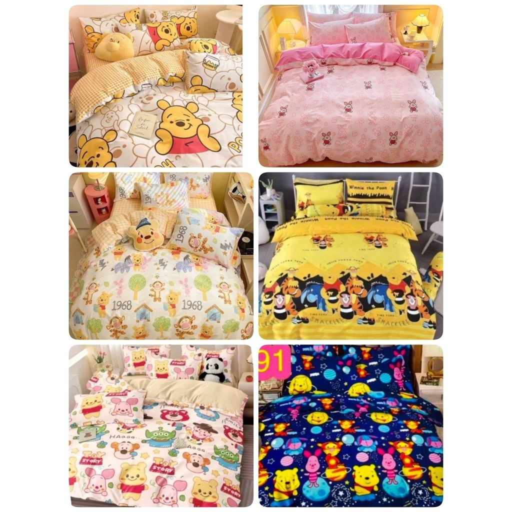 (7ลาย) #ส่งไว #หมีพู #พิกเลท #ผ้าปูที่นอนพร้อมผ้านวมครบชุดหกชิ้น