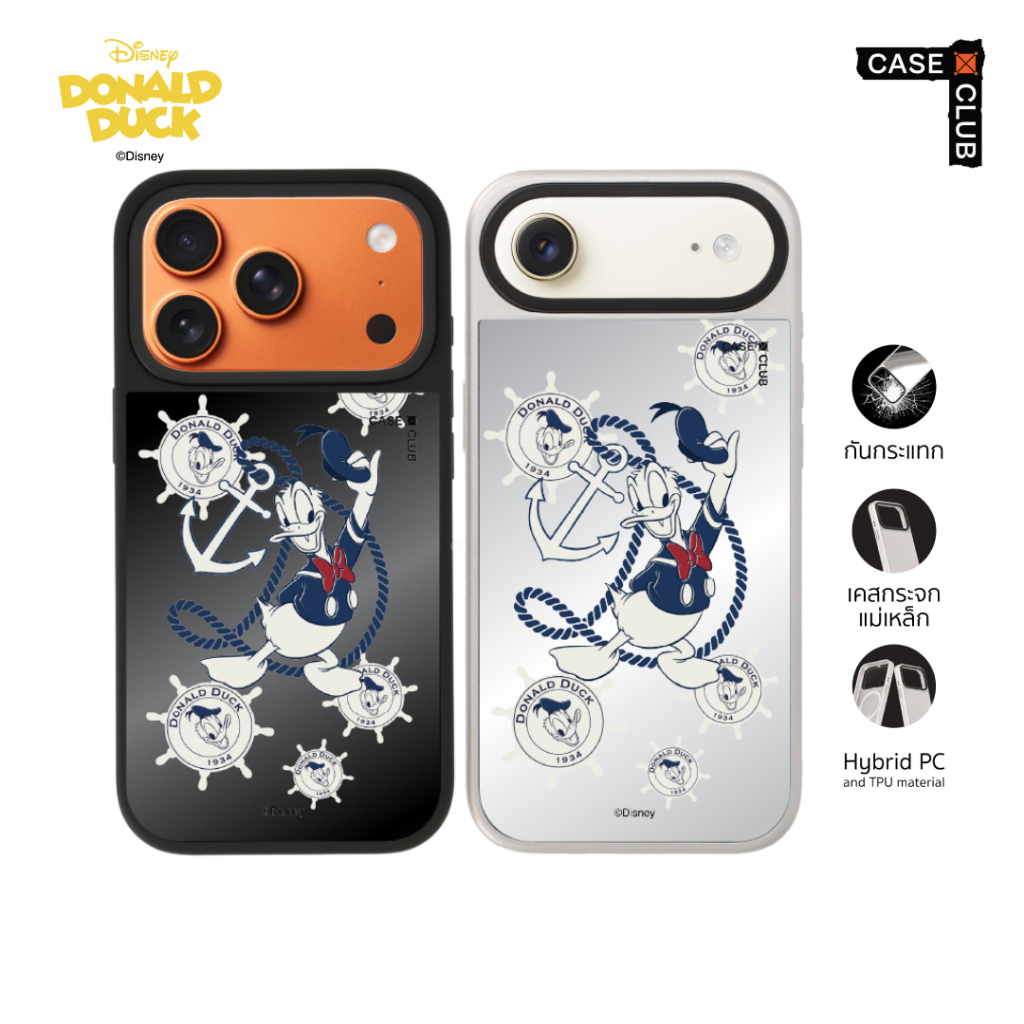 CaseClub เคสไอโฟน เคสกระจก ลาย Donald Duck Sailor Donald Duck กะลาสีแนวย้อนยุค สำหรับ i17 Pro Max/i1