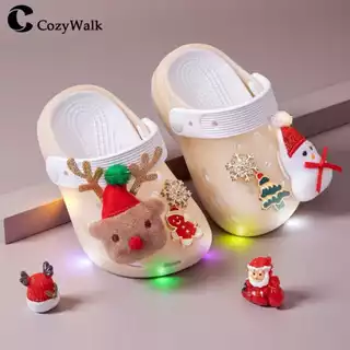 Cozywalk รองเท้าแตะเด็กผู้หญิง ลายคริสต์มาส ⭐ มีไฟ LED นุ่ม เบาสบาย ใส่ง่าย สไตล์น่ารัก