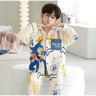 🔥พร้อมส่งด่วนไทย 🔥🇹🇭🥰 ชุดนอนเด็กชายผ้าCotton size90-150cm ผ้านุ่ม ใส่สบาย สีสันสดใส (แขนยาว+กางเกงขายาว)