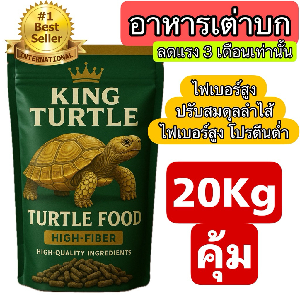King Turtle อาหารเต่าบก 20กก สูตรลัคชูรี่ ไฟเบอร์สูง