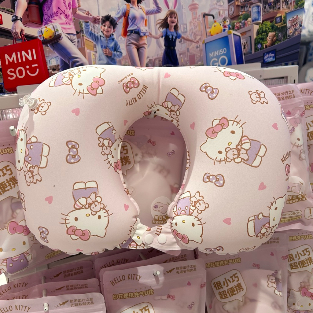 🎀พร้อมส่ง หมอนรองคอพกพา ปั๊มลมในตัว Miniso x Sanrio ลิขสิทธิ์แท้💯