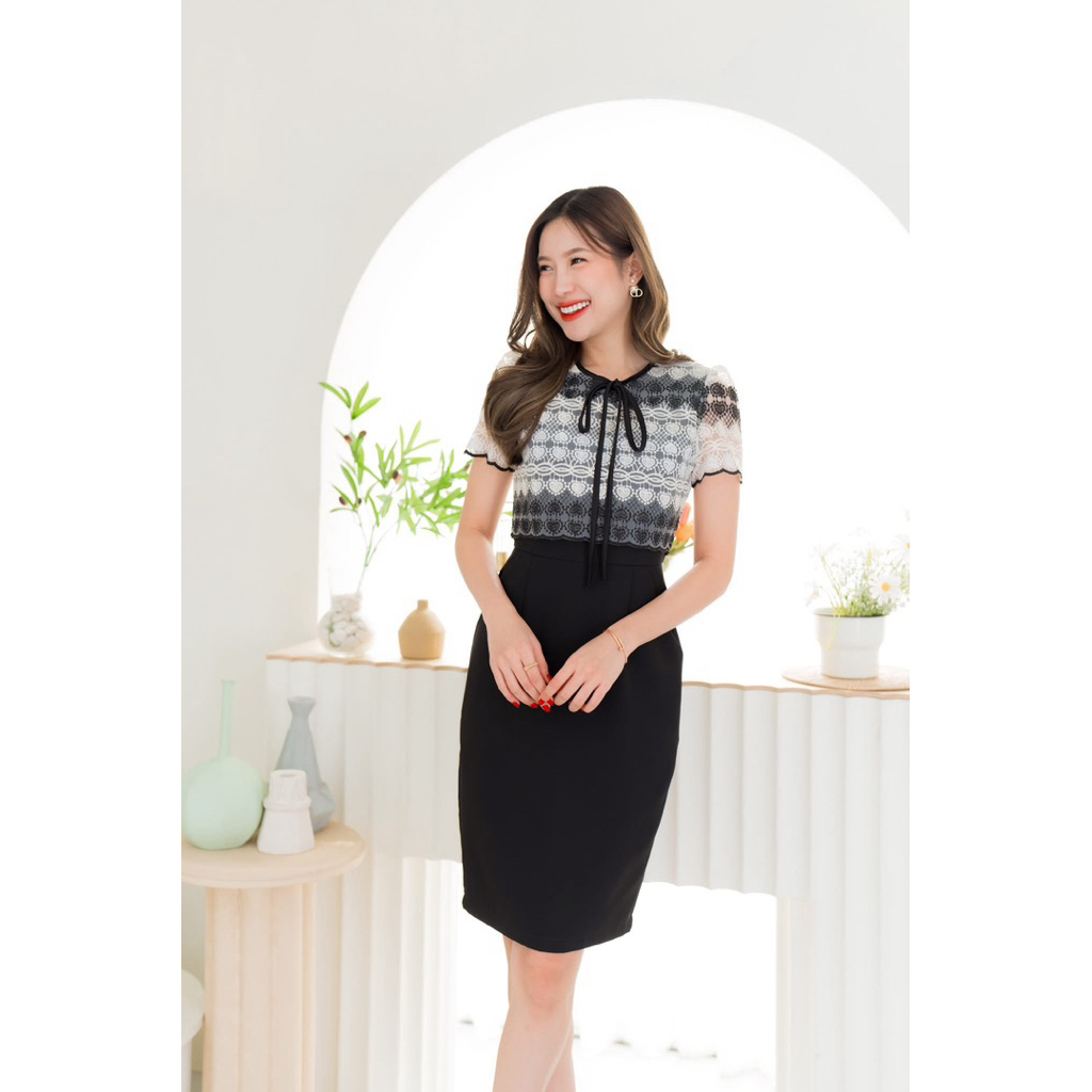 Gallery Kloset เดรสทำงานคุณครู เดรสดำโทนสุภาพ งานลูกไม้