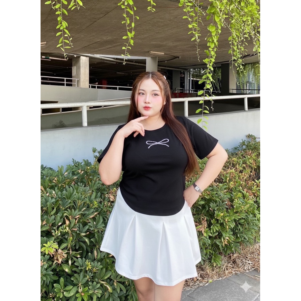 ย 12เสื้อคอกลมจั๊มเอวสาวอวบ ปักโบว์ ผ้าคอตตอตยูนิพรีเมี่ยม XXL