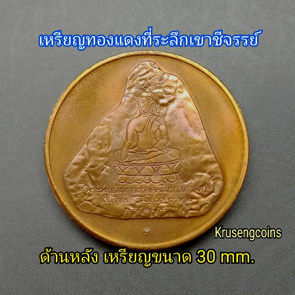 เหรียญทองแดงที่ระลึกเขาชีจรรย์ วัดญาณสังวราราม พ.ศ.2538 เหรียญไม่ผ่านใช้พร้อมตลับสวยๆ