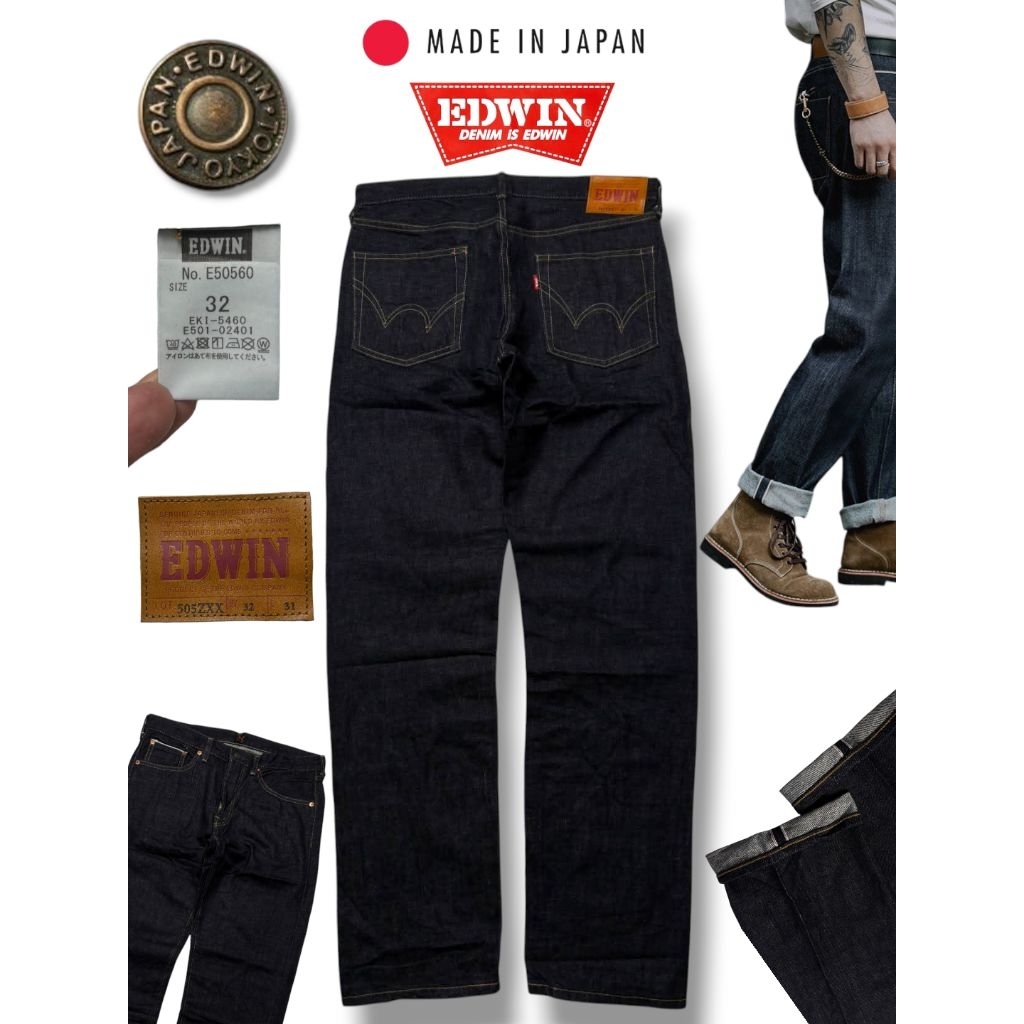 กางเกงยีนส์แบรนด์: EDWIN 505ZXX ริมแดง เอว 32 japan