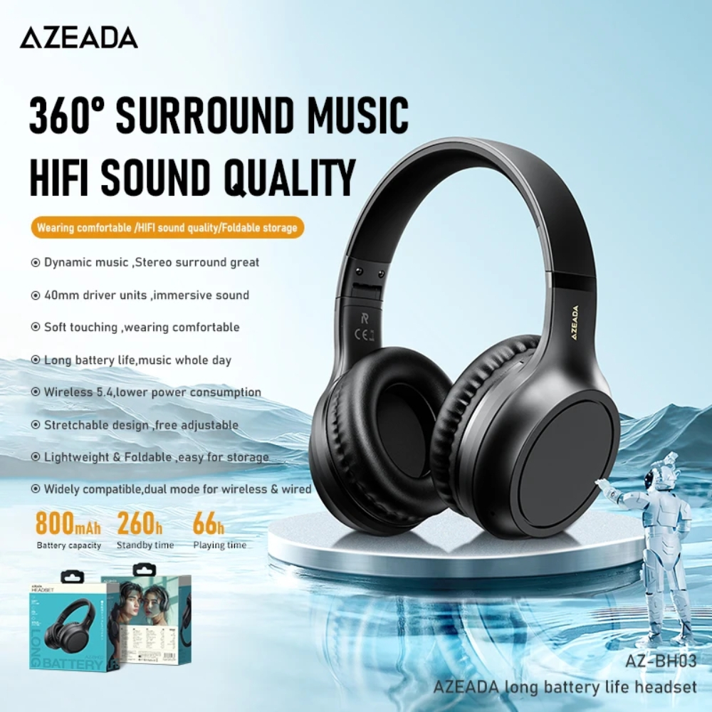 (NEW) Azeada รุ่น AZ-BH03 หูฟัง Over the Ear หูฟังชุดหูฟังไฮไฟหูฟังไร้สาย