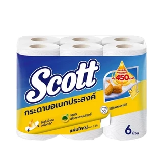 Scott ทิชชูม้วน 4 รุ่น สำหรับเช็ดทำความสะอาดได้ทั่วไปและซับน้ำมันจากอาหารทอด แพ็ค 6 ม้วน tissue roll