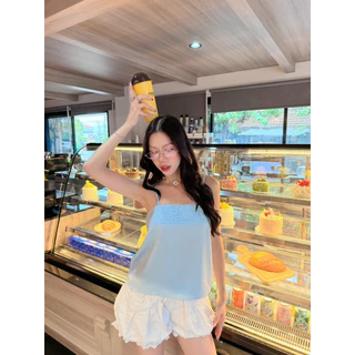 BY IRA Amanda strap top เสื้อสายเดี่ยว ผ้าซาติน แต่งลูกไม้ช่างอก ดีเทลหรู ลุคคุณหนู คุณใจ
