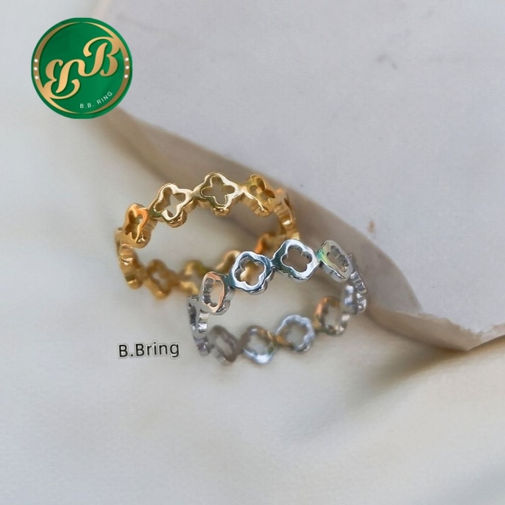 BBแหวนสแตนเลสฉลุรอบวงลายดอกมี2สีใส่สวย