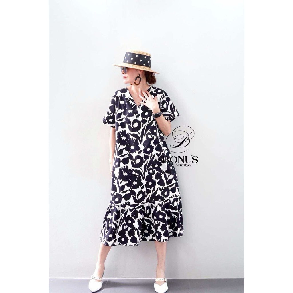 🏷ป้ายBonus by Ananya  ‼️ชุดเดรสคอวีผ้าคอตตอนญี่ปุ่นแท้100%