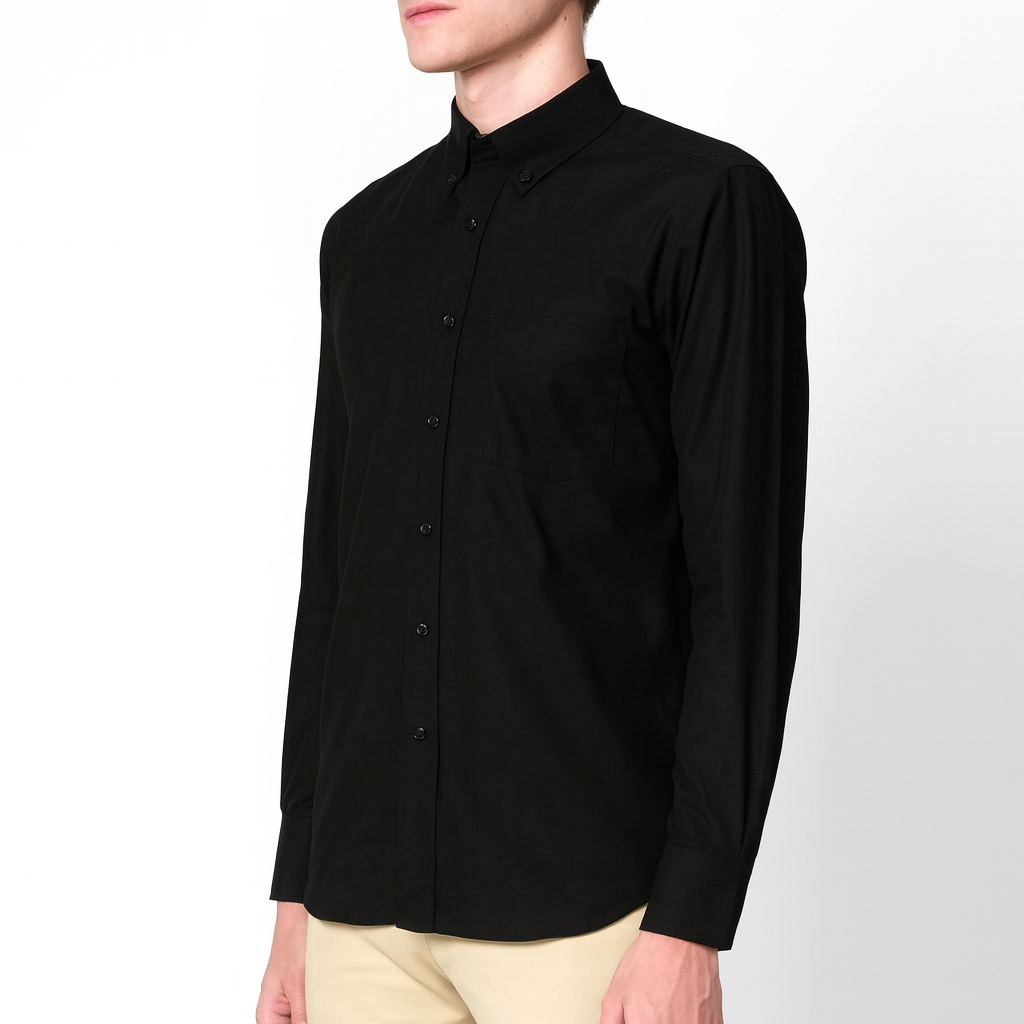 UrbanSNAPS Oxford Slimfit Long-Sleeve BLACK Shirt (เสื้อเชิ๊ตสีดำ ผ้าอ๊อกฟอร์ดแขนยาว) (OXF005BK)
