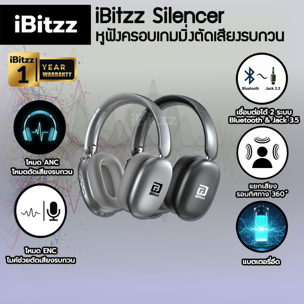 (ประกัน 1 ปี) iBitzz Silencer หูฟังครอบเกมมิ่งตัดเสียงรบกวน