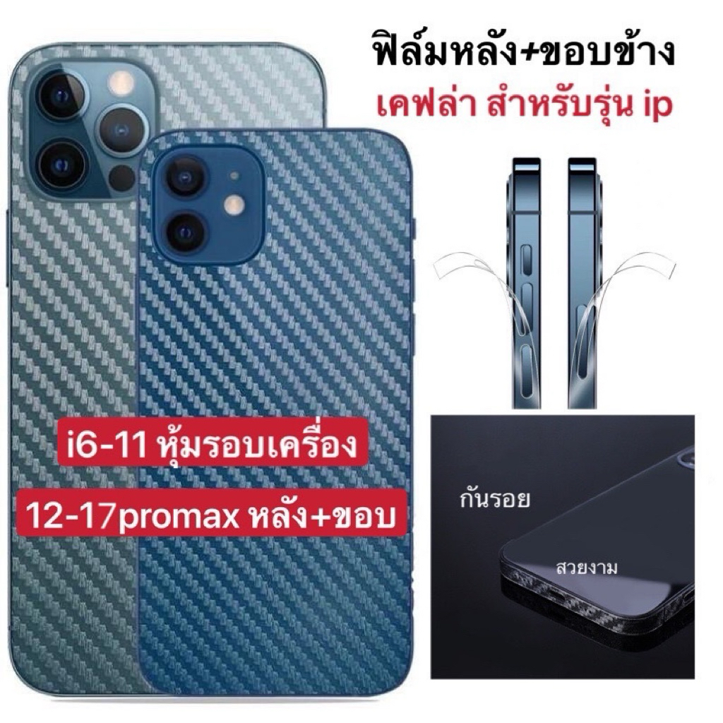 ฟิล์มกันรอยหลัง/ขอบข้าง เคฟล่า สำหรับip6-11/17-17pro max/14pro max/plus/13promax/mini/12/12pro/15plu