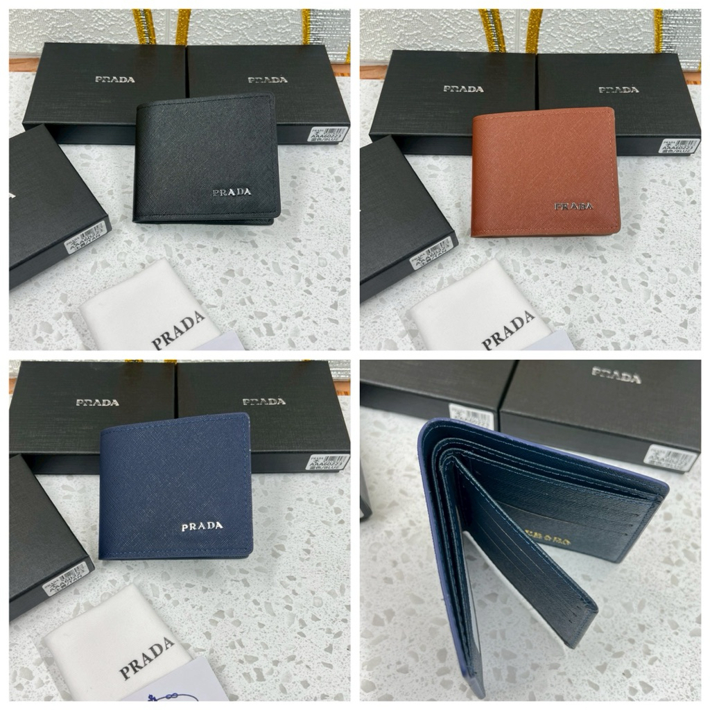 New กระเป๋าสตางค์ผู้ชาย สีล้วนแบบพับไวสั้นขนาด 5 นิ้วมีช่องใส่บาตรมีช่องใส่แบงค์ได้ไม่ต้องพับมีอุปกรณ์ครบพร้อมกล่อง