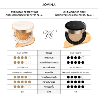 JOVINA คุชชั่นดำ New Packaging Glamorous Skin Longwear Cushion คุชชั่นดำ โจวีน่า สูตรผิว Semi-Glow SPF50+ PA+++
