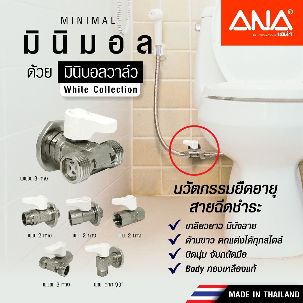 เซต 3 ตัว ANA มินิบอลวาล์ว มีบังอาย ผม. 1/2