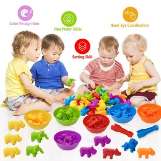 ส่งจากไทย Rainbow Sorting Bear Montessori ฝึกสมอง คีบ แยกสี ของเล่นเสริมพัฒนาการเด็ก