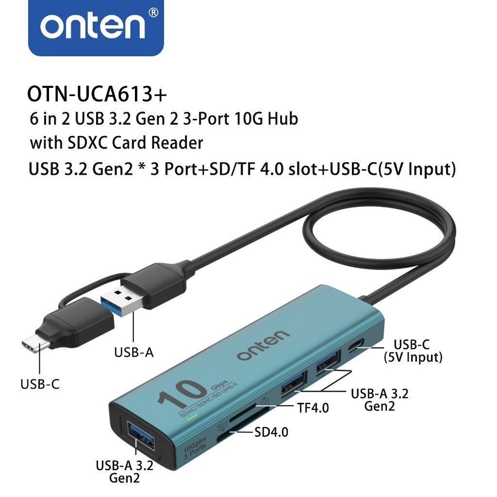 ONTEN UCA613 6-in-2 HUB USB และ Type C  USB-A 3.2 * 3+PD3.0+SD/TF
