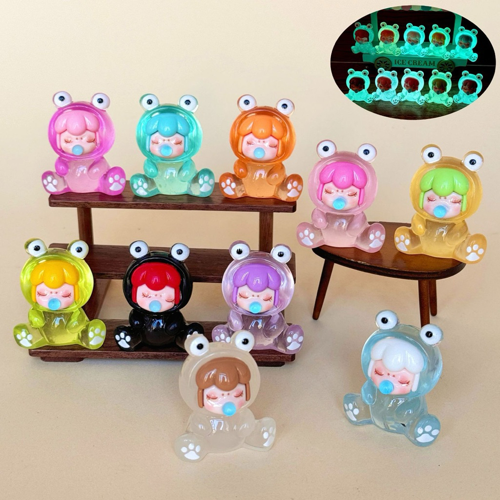 🇹🇭พร้อมส่งในไทย🇹🇭น้องกบเป่าโป่งเรืองแสง ตุ๊กตาเรซิ่น ครบเซต 10 ตัว💖