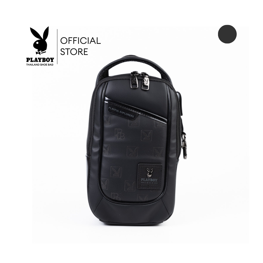 PLAYBOY รุ่น Explores Chest Bag กระเป๋าคาดอก รหัส ST-B254PBM328-BK ดีไซน์คาดอกทรงตั้ง สี Pure Black – โปรปัง