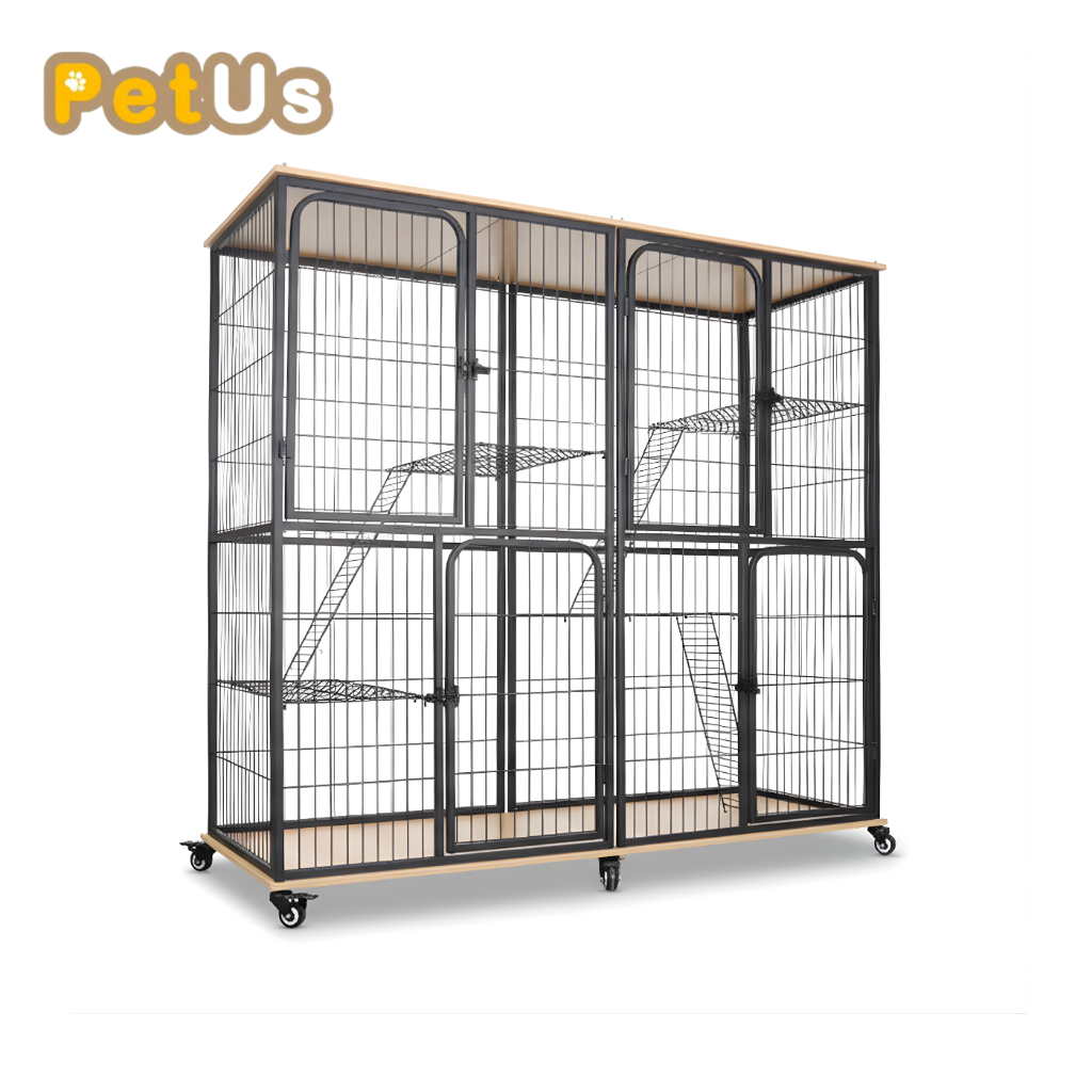 กรงแมวขนาดใหญ่ Cat cage กรงสัตว์เลี้ยง พื้นไม้ หลังคาไม้ แข็งแรง ทนทาน มี 2 สีดำ/ขาว มี 2 ขนาด