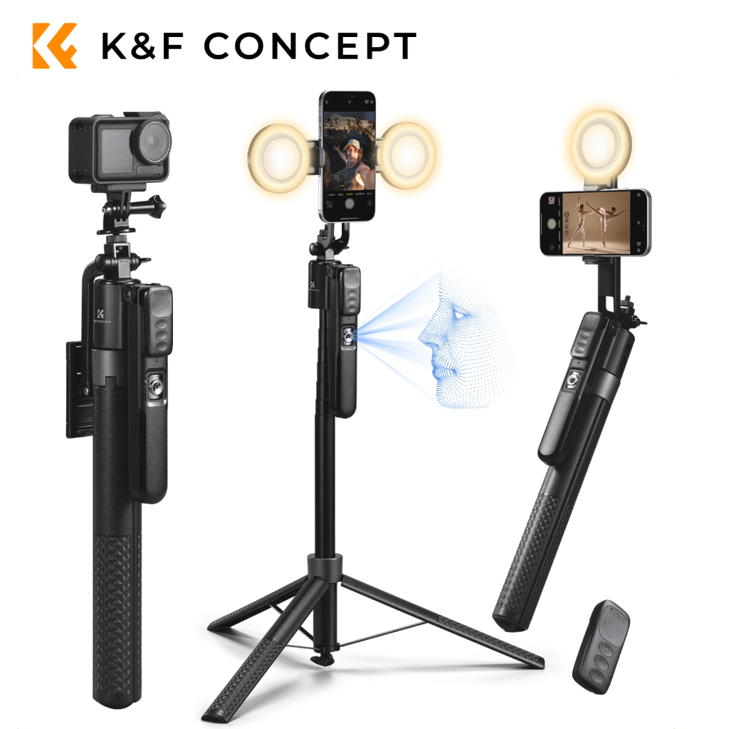 K&F CONCEPT 1.8mTripod ตัวติดตามใบหน้า AI SelfieStick การควบคุมท่าทาง ขาตั้งกล้อ