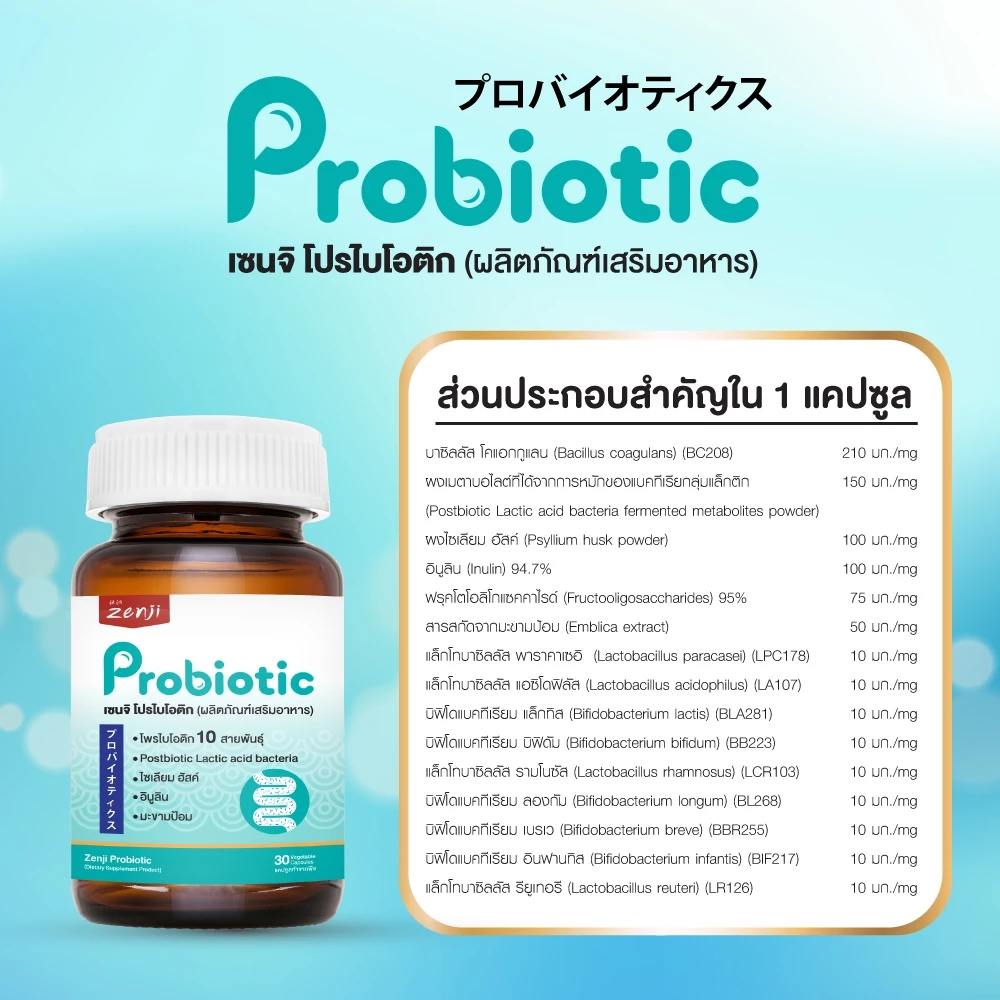 Zenji โพรไบโอติก สูตรใหม่ มีโพสไบโอติก  + พรีไบโอติก (มีฮาลาล) Synbiotics  Probiotic + Prebiotic  ซิมไบโอติก thumbnail 9