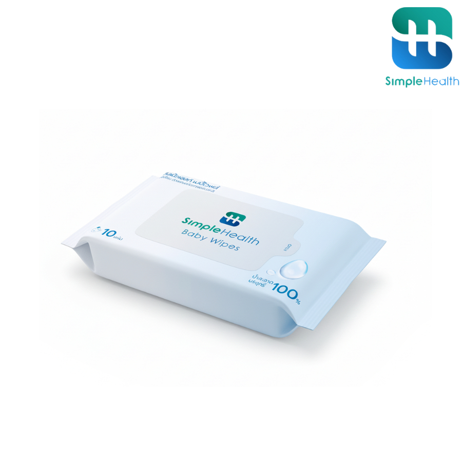 Simple Healthcare ทิชชู่เปียกพกพา สูตรอ่อนโยน สำหรับเช็ดมือ เช็ดปาก พกพาสะดวก Baby Wipes 10 แผ่น
