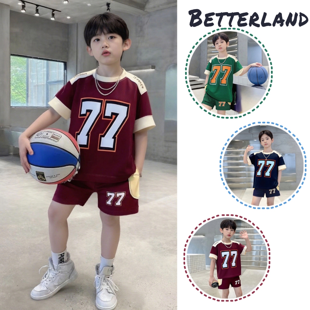 Betterland ชุดเซ็ท 2 สุดเท่ สำหรับเด็กผู้ชาย เสื้อยืดแขนสั้น + กางเกงขาสั้น สไตล์สปอร์ต ชุดเซ็ทเด็กชายแฟชั่น 1-11ปี