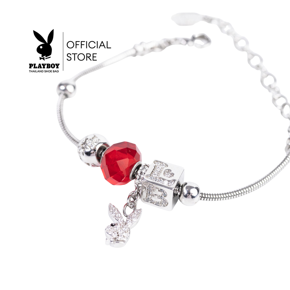 PLAYBOY เพลย์บอยสร้อยข้อมือ ดีไซน์แต่งอะไหล่โลโก้ประดับเพชร รหัส ST-254B171CW สีเงิน