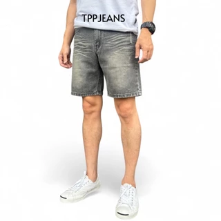 JEANSEXPRESS New Shorts Men's กางเกงยีนส์ขาสั้นชาย สีเทาฟอกแต่งสะกิดขาด ทรงเหนือเข่า ใส่สบาย Size 28-36 เป้าซิป