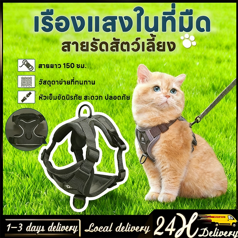 สายจูงแมวสัตว์เลี้ยง ใหม่ สายจูงแมวเดินกลางแจ้ง สายจูงแมว สายจูงสุนัขแบบปรับได้ ระบายอากาศได้ดี ยาว 150 ซม.ทนทาน ราคาถูก