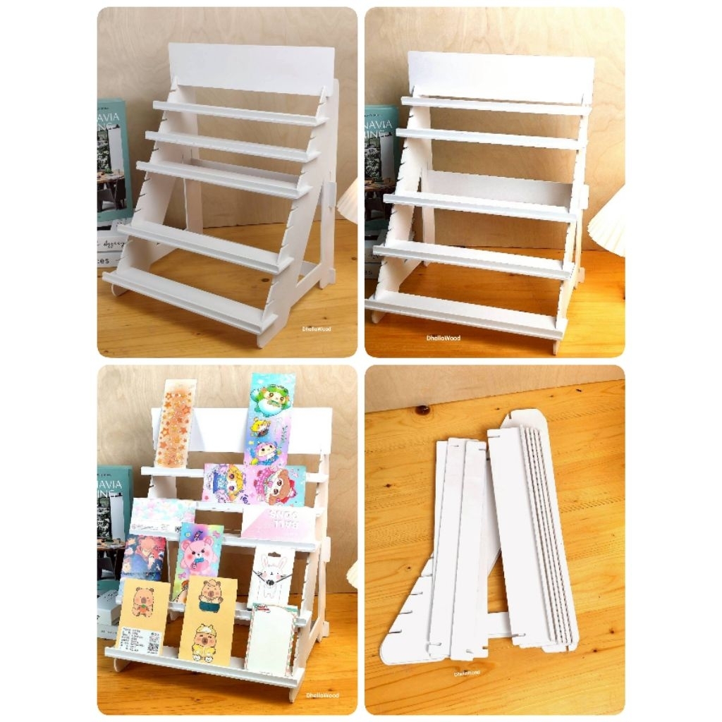 พลาสวูด ชั้นโปสการ์ด กว้าง 35cm ขาปรับระดับ 5ชั้น ถอดประกอบ