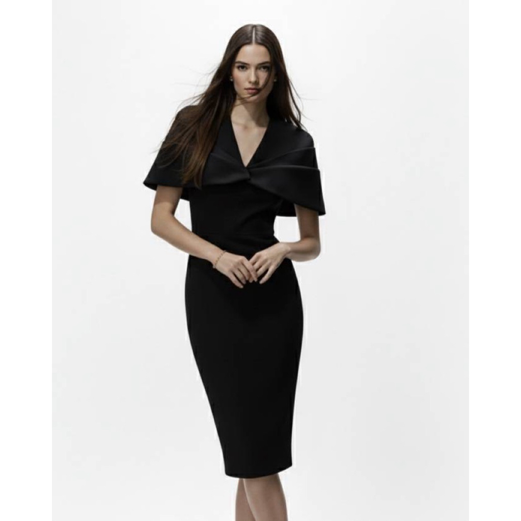 Weeya Alexia Cape Dress เดรสมีเคปคลุมไหล่ เดรสคอวี เดรสทำงาน เดรสไปงาน