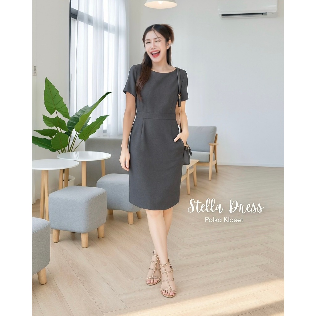 Stella Dress เดรสตัดต่อแถบเอว เก็บทรงสวยม๊ากกก  ผ้าญี่ปุ่นทอลายในตัว นิ่มสบาย ซับใน กระเป๋าข้าง ซิปหลัง สวยหรูเลอค่า ราคา ถูกที่สุด ดีลบีเคเค แกลเลอรีภาพที่ 3