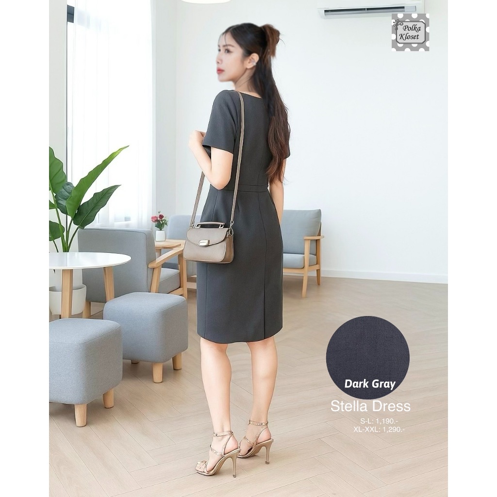 Stella Dress เดรสตัดต่อแถบเอว เก็บทรงสวยม๊ากกก  ผ้าญี่ปุ่นทอลายในตัว นิ่มสบาย ซับใน กระเป๋าข้าง ซิปหลัง สวยหรูเลอค่า ราคา ถูกที่สุด ดีลบีเคเค แกลเลอรีภาพที่ 5
