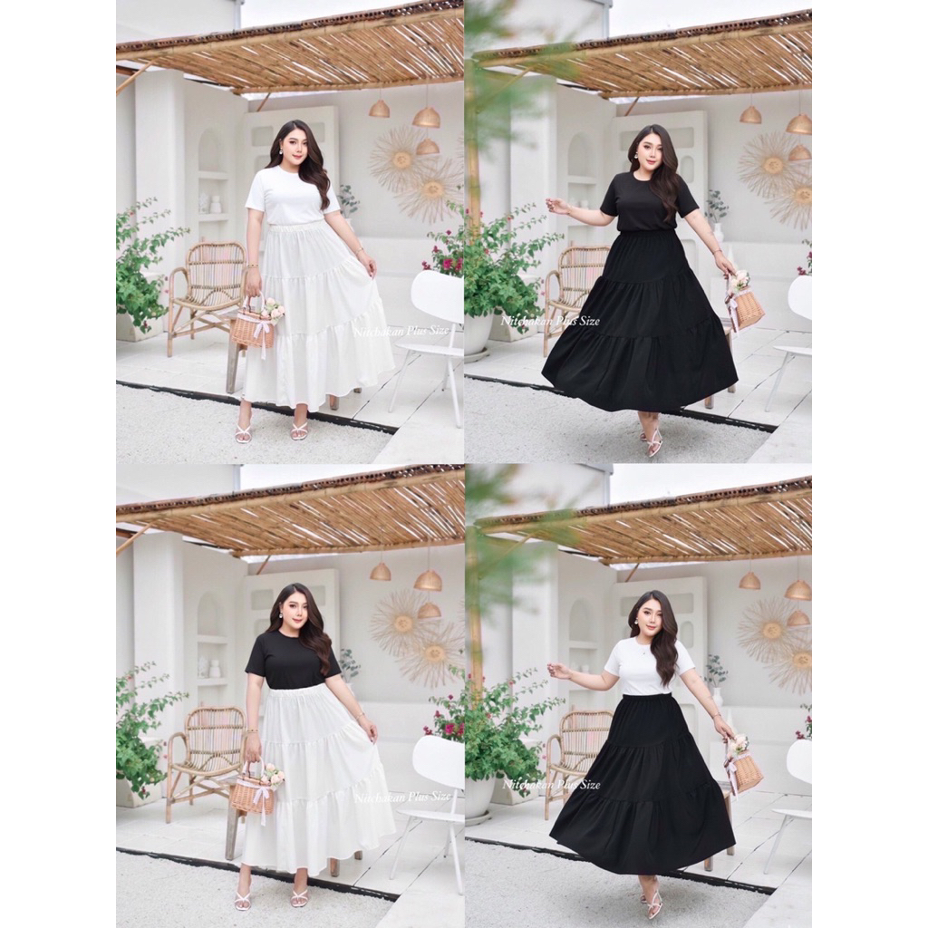 Set 2 ชิ้น เสื้อครอป+กระโปรงยาว