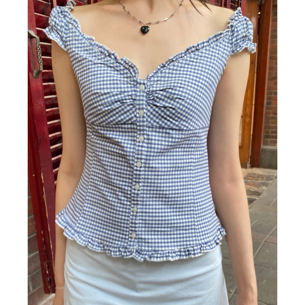 พร้อมส่ง 🎀 Brandy Melville | Elena Plaid Top 🩵✨