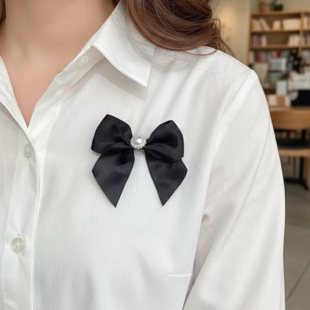 โบว์ดำประดับมุก แบบเข็มหมุด โบว์ไว้อาลัย สำหรับติดเสื้อ ประดับเครื่องแต่งกาย ส่งจากไทย!!!