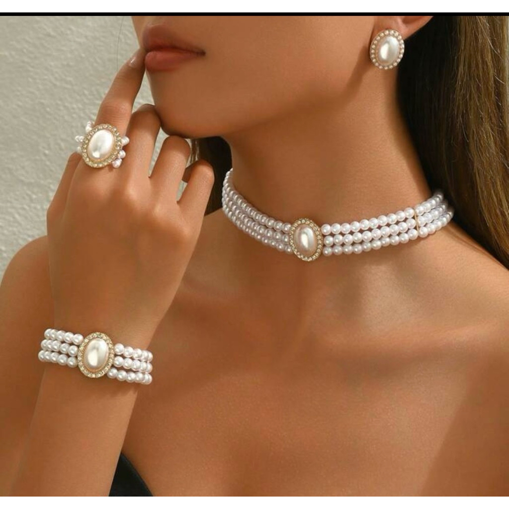 ชุดเครื่องประดับมุก สร้อยคอ สร้อยข้อมือ ต่างหู พร้อมส่ง