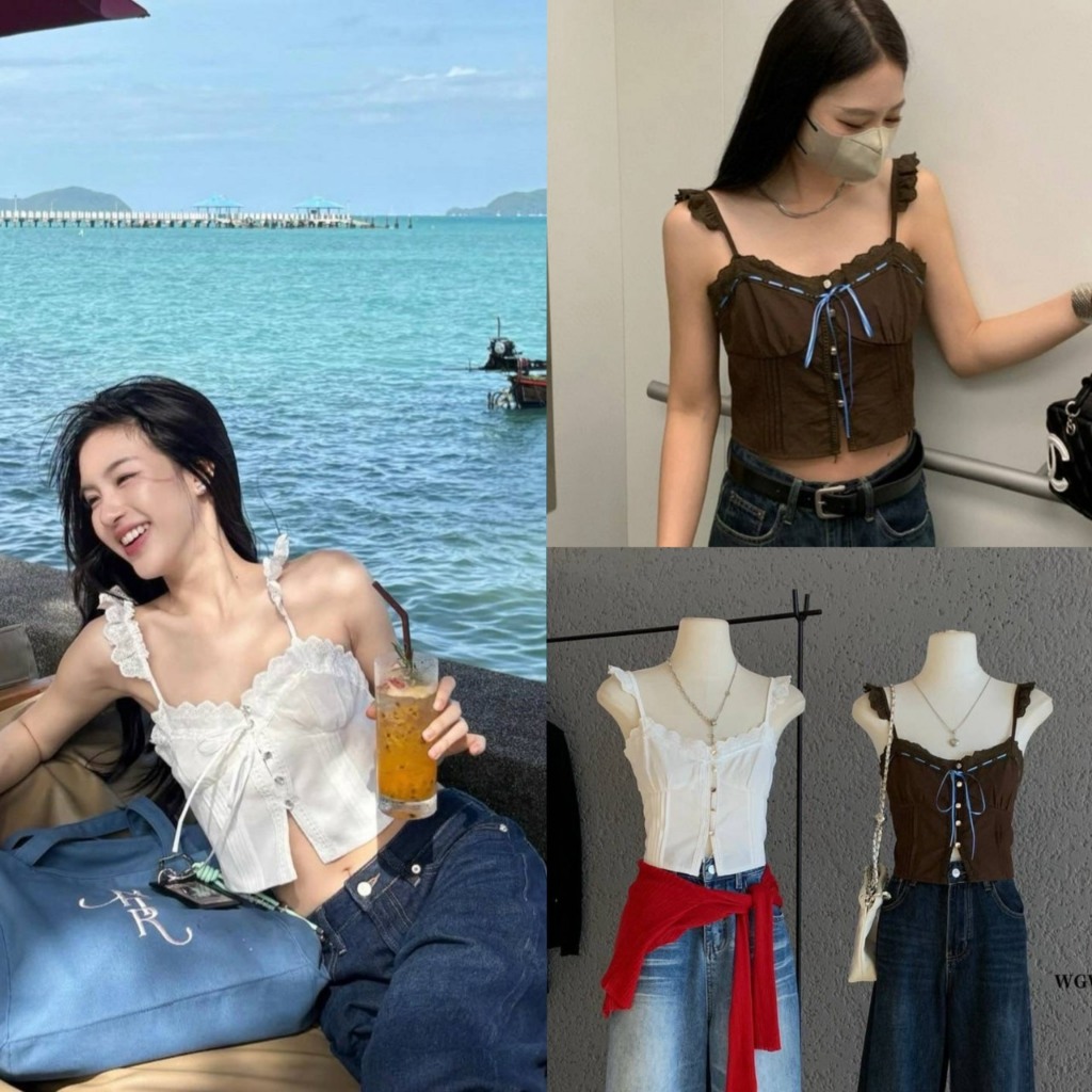 6848 เสื้อสายเดี่ยวแต่งลูกไม้ งานป้าย WG.WE 🇰🇷