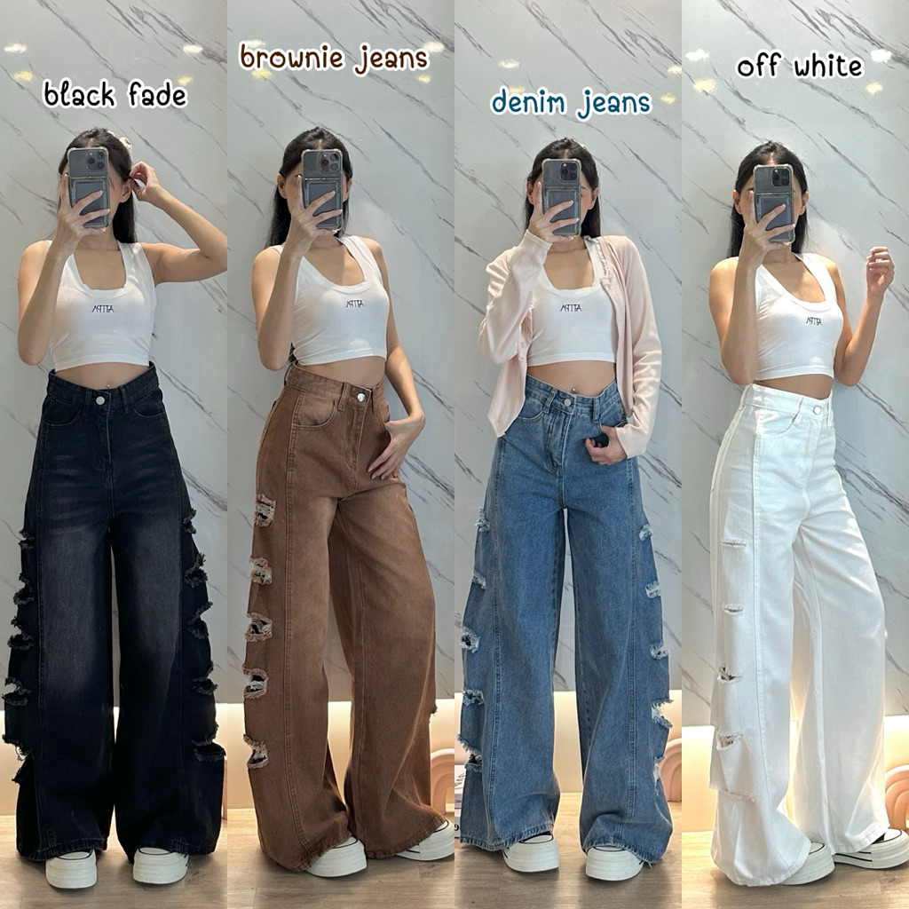 Baggy Jeans รุ่น Trendy Jeans ป้าย Chana 7687| 6553 | 315 | 315-1 | แต่งขาดเซอด้านข้าง ขาบานทรงสวย ผ