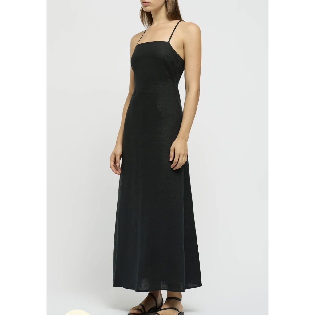 Zara Maxi dress linen ชุดเดรสยาว สายเดี่ยวไขว้หลัง สีดำ ผ้าลินิน100%