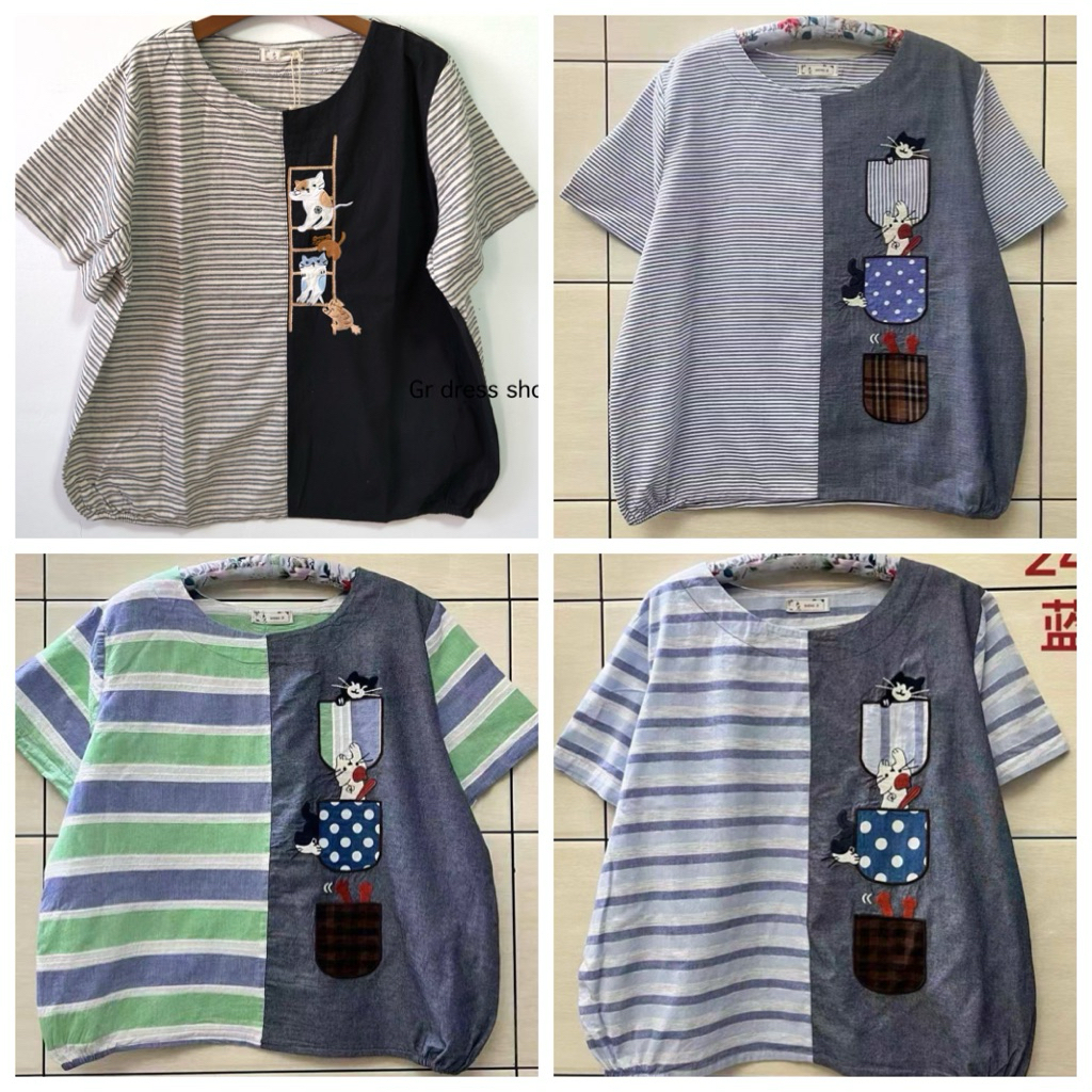 ป้าย SHENG ZI เสื้อคอกลมแขนสั้นปักลายน่ารัก ๆ  อก 46 นิ้ว ยาว 25 นิ้ว