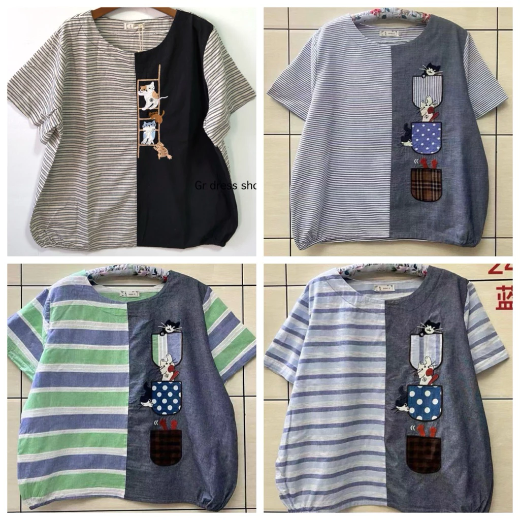 ป้าย SHENG ZI เสื้อคอกลมแขนสั้นปักลายน่ารัก ๆ อก 46 นิ้ว ยาว 25 นิ้ว
