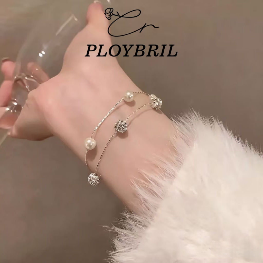 PLOYBRIL Kroean 925 Sliver ลูกปัดชุบ Starry Sky Pearl Shining Brightly สร้อยข้อมือปรับผู้หญิงเครื่องประดับของขวัญ S015