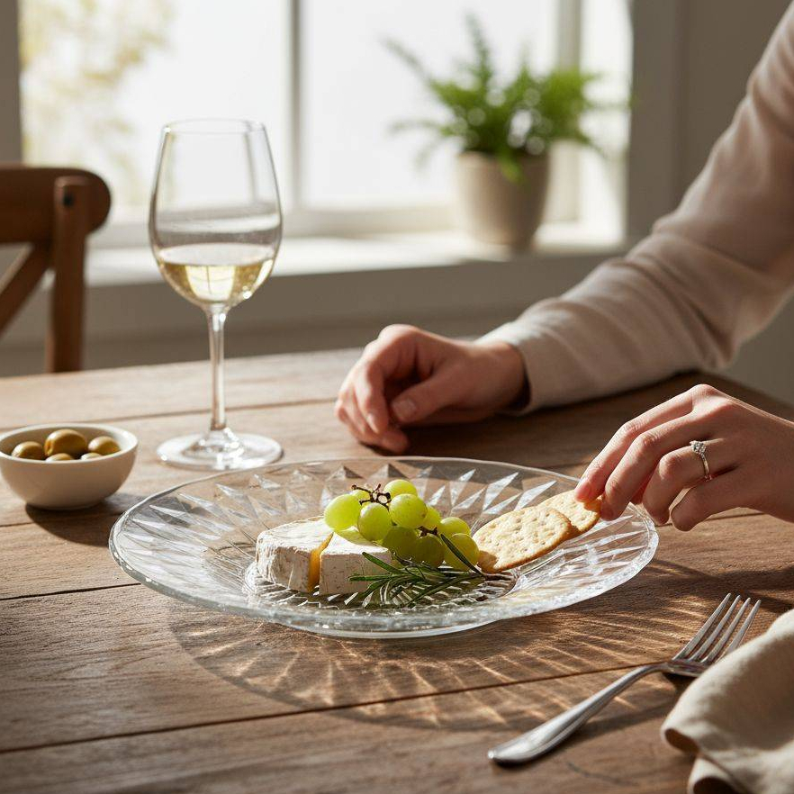 จานแก้วลายเพชร จานแก้วลายกุหลาบ Keyway ขนาด 8'9' รุ่น P-888 P-892 P992