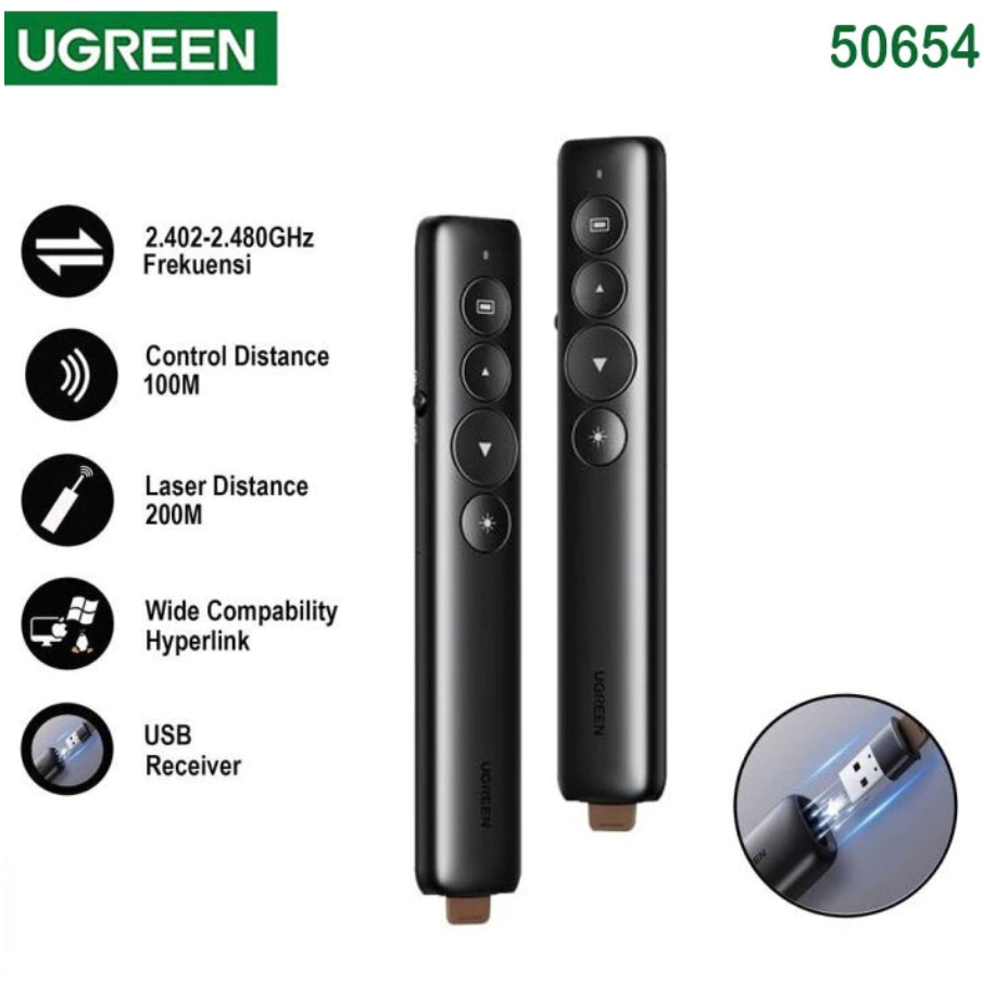 พร้อมส่ง UGREEN 50654 Wireless Laser Pointer Presentation 2.4G เลเซอร์ 100m (1ชิ้น)